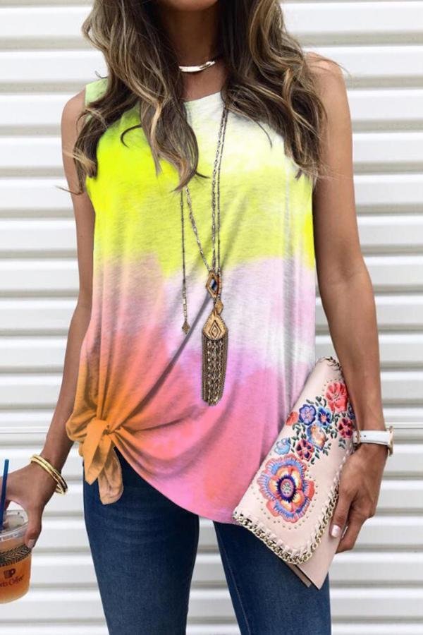 Casual Tie-dye Sleeveless Knotted Tank Top (3 Colors) P10645