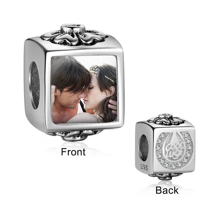 Square-Shaped Photo Charm Classic Style 925 Sterling Silver