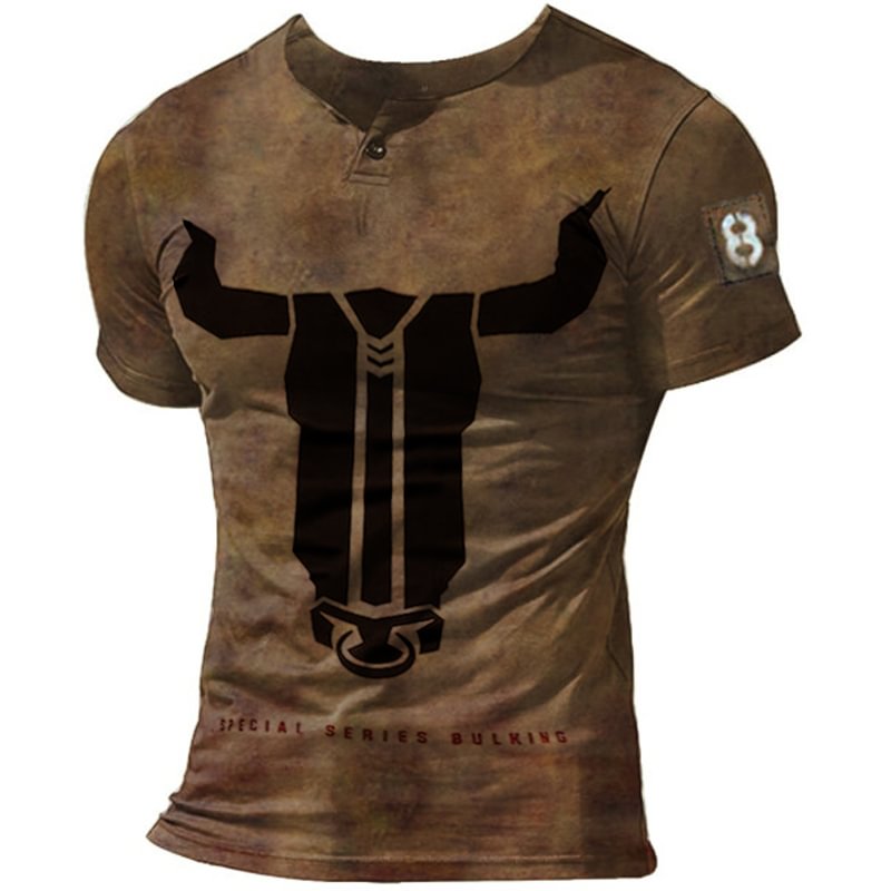Men's retro sports bull head print short-sleeved T-shirt / [viawink] /