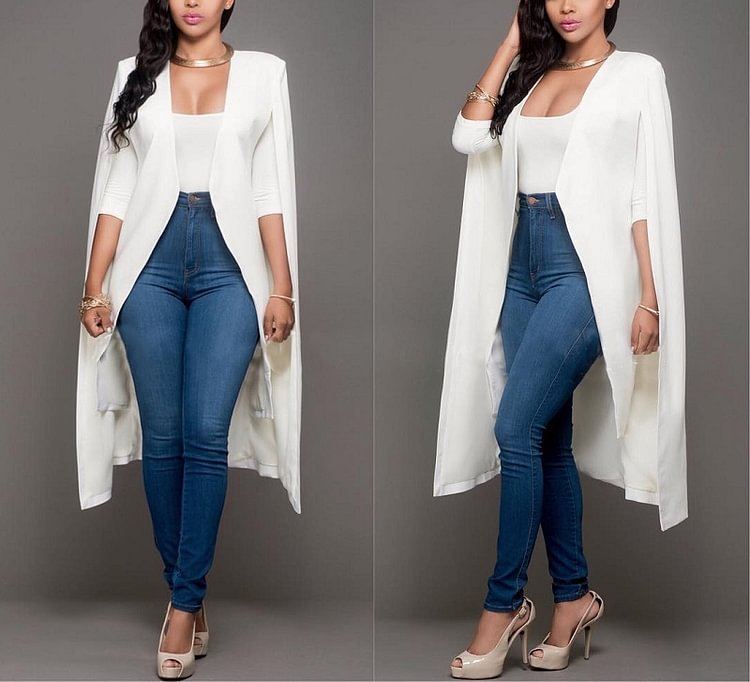 Women's Suit Coat Solid Color Long Cape Plus Size Fashion