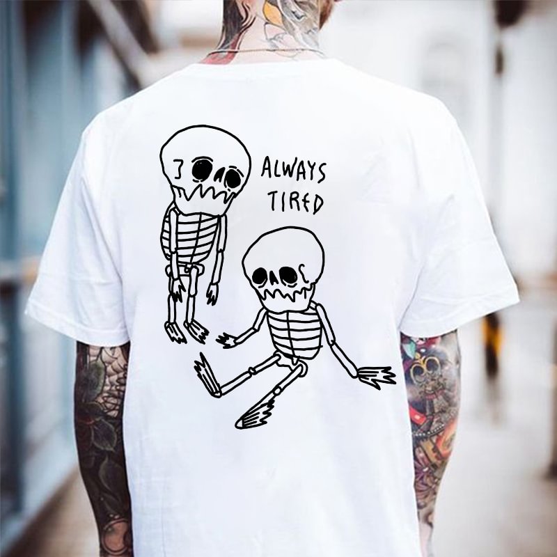 Skeletons In a Blue Mood Print Regular-fit White T-shirt - Krazyskull