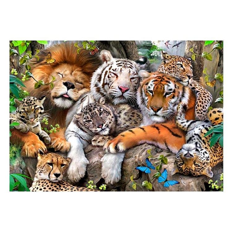 Tiger Lion - Full Round Drill Diamond Painting - 40x30cm(Canvas)