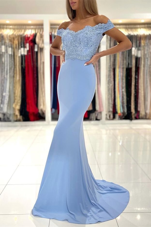 Luluslly Off-the-Shoulder Mermaid Prom Dress Long With Lace Appliques