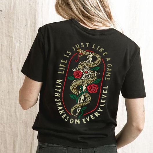 Snake and rose print t-shirt designer - Krazyskull