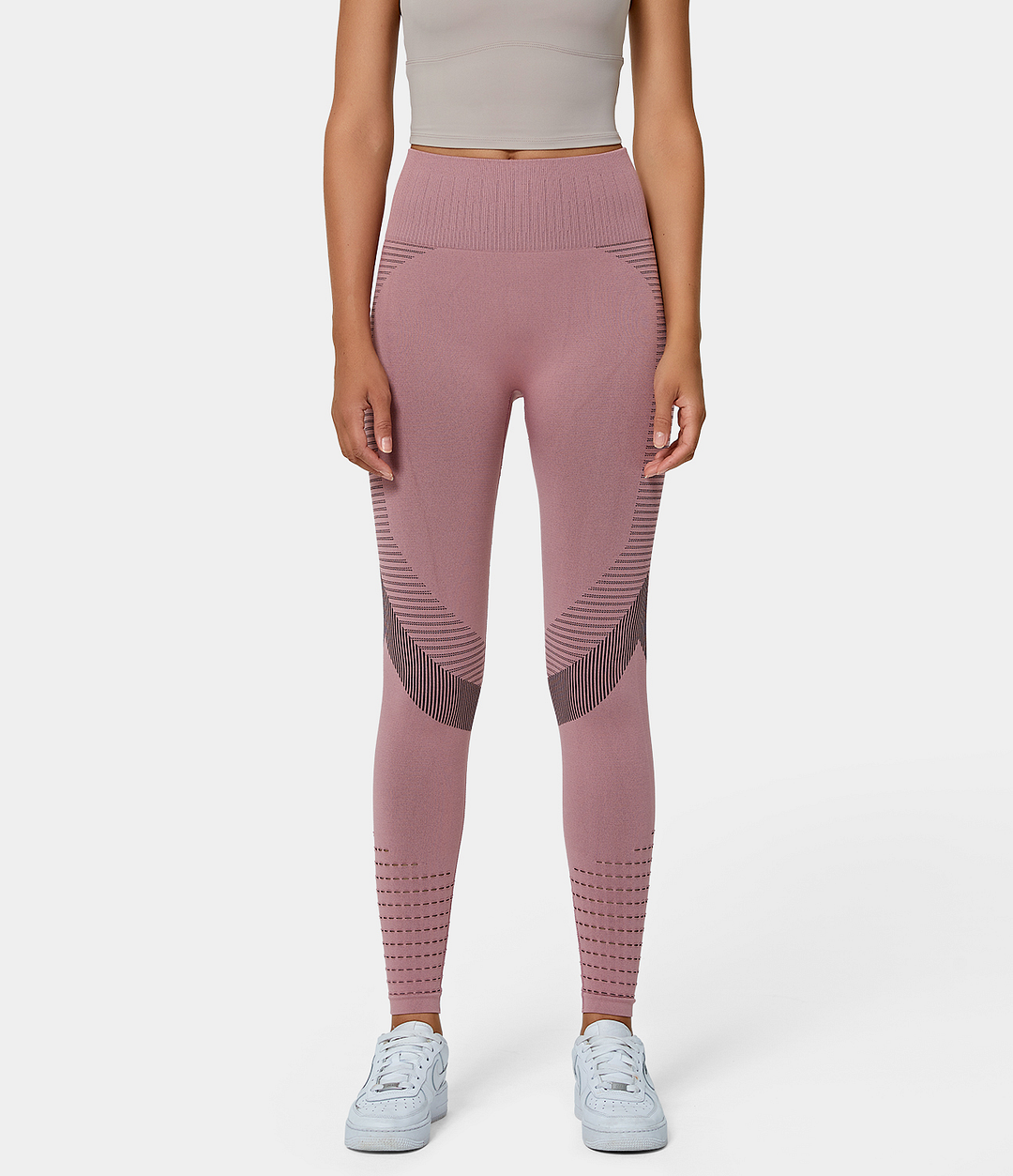 Mid Rise Striped Cut-Out Seamless Leggings