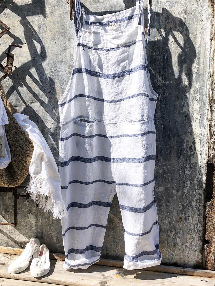 Womens Stripe Casual Linen Jumsuit