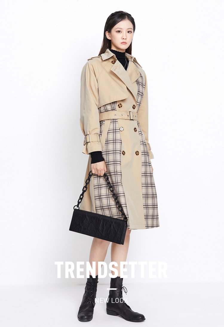 SDEER British Style Pattern Waist Double-Breasted Long Trench Coat