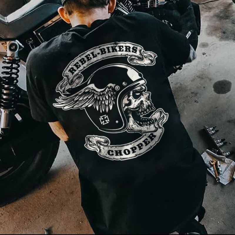 Rebel Bikers and helmet wing skull printed T-Shirt -  UPRANDY