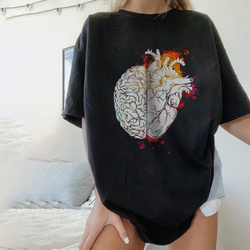   Ladies round neck brain print T-shirt designer - Neojana