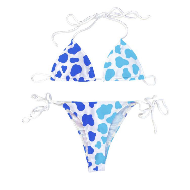 Color Changing Cow Print High Waisted String Tie Bikini