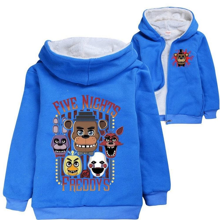Mayoulove Five Nights At Freddy Print Boys Fleece Lined Zip Up Cotton Hoodie-Mayoulove