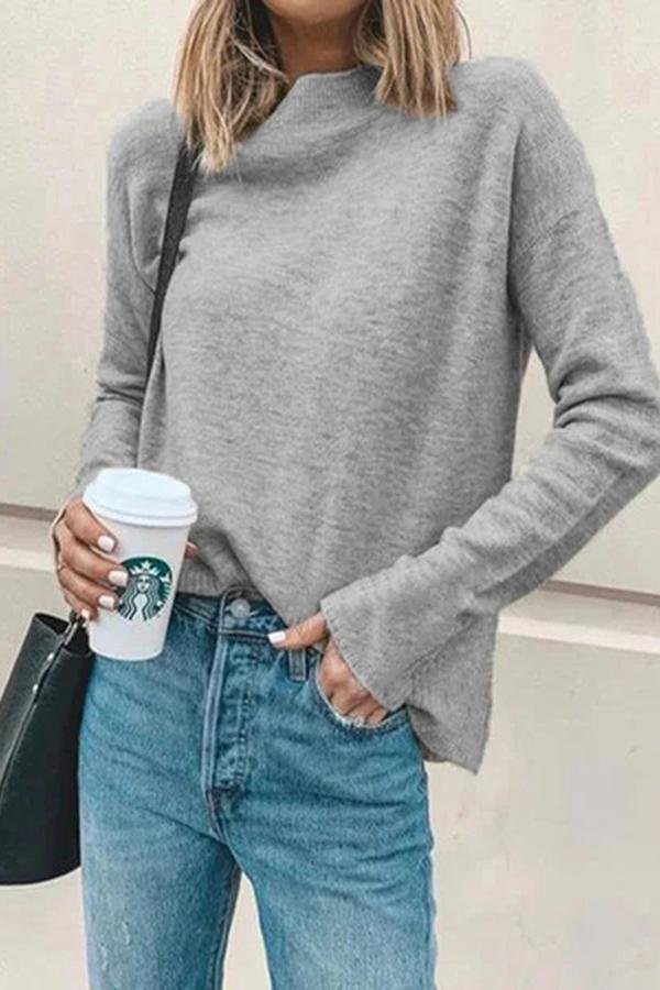 Long Sleeve Solid Color Slip On Sweater P13342