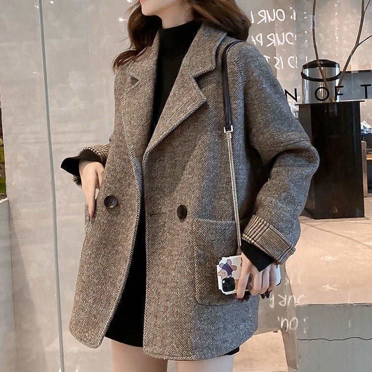 Wool Padded Loose Casual Small Suit Coat-Corachic