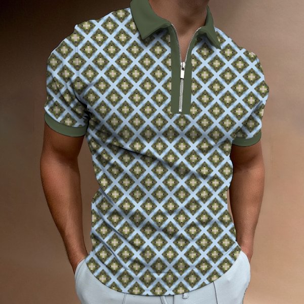 BrosWear Fashion Men's Check Short Sleeve Polo Shirt