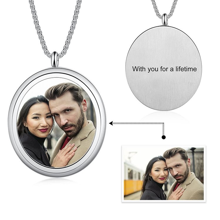 Engraved Round Tag Picture Necklace Silver, Custom Necklace with Picture and Text
