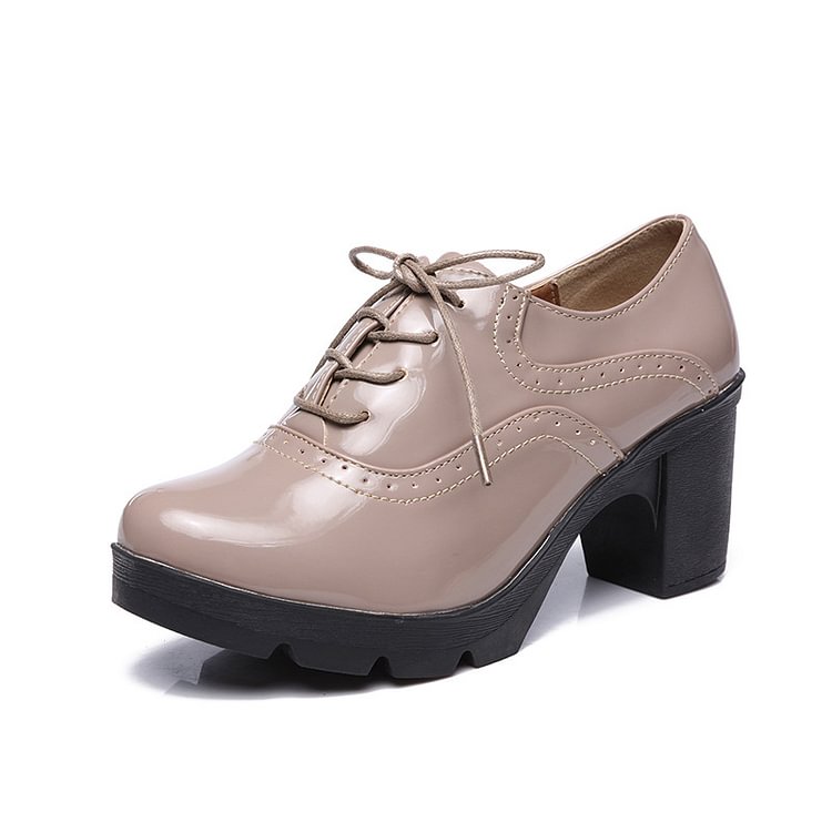 Women's Oxfords Block Heel Round Toe Classic Daily Patent Leather Lace-up High heel