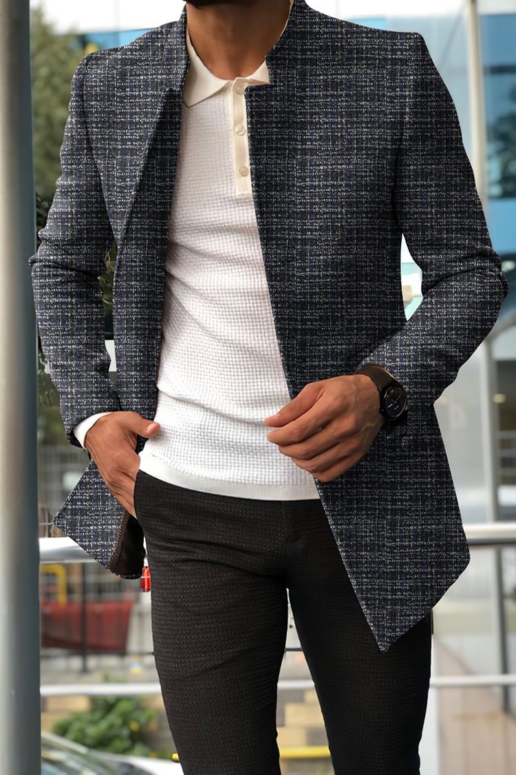 BrosWear Stand Collar Twist Grey Long Sleeve Coat