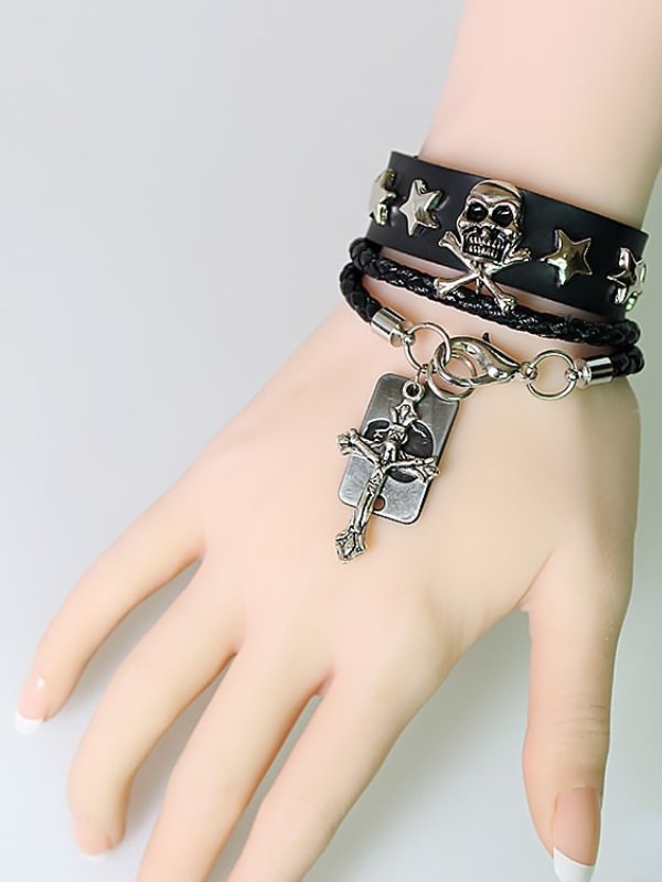 Cross Skull PU Leather Bracelet