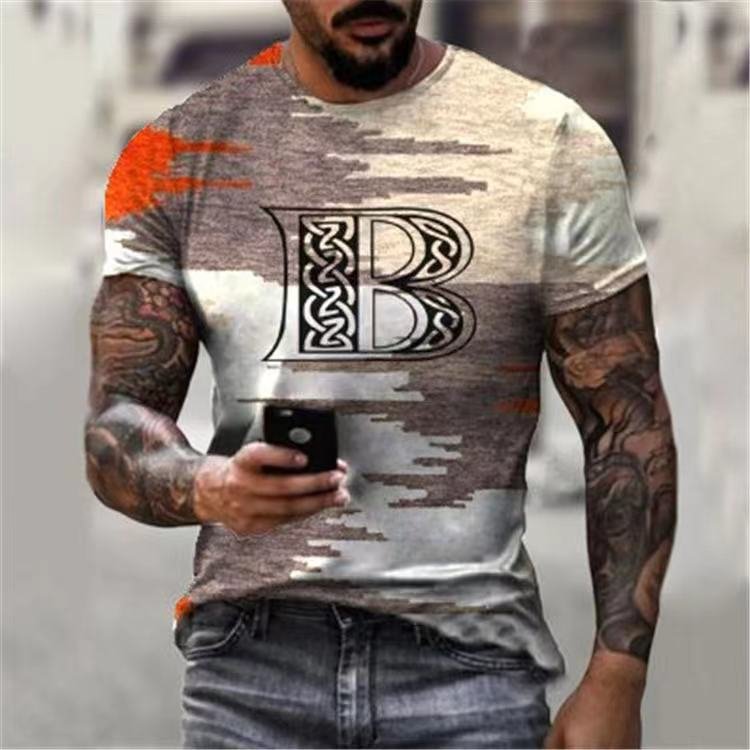 Letter B Retro Summer Short Sleeve Men's T-Shirts-VESSFUL