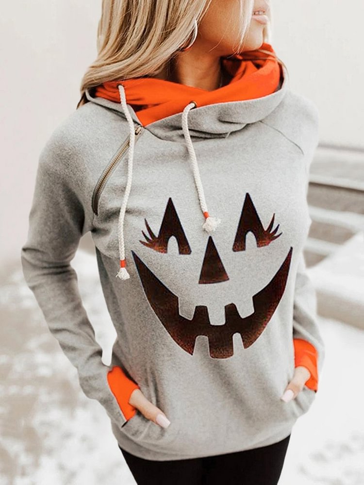 Halloween Pumpkin Witch Print Pullover Sweatshirts Casual Women-Mayoulove