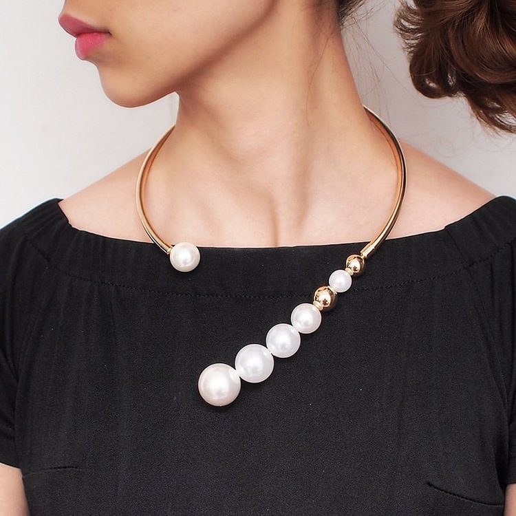 Pearl metal necklace | Pearl collar | Open necklace