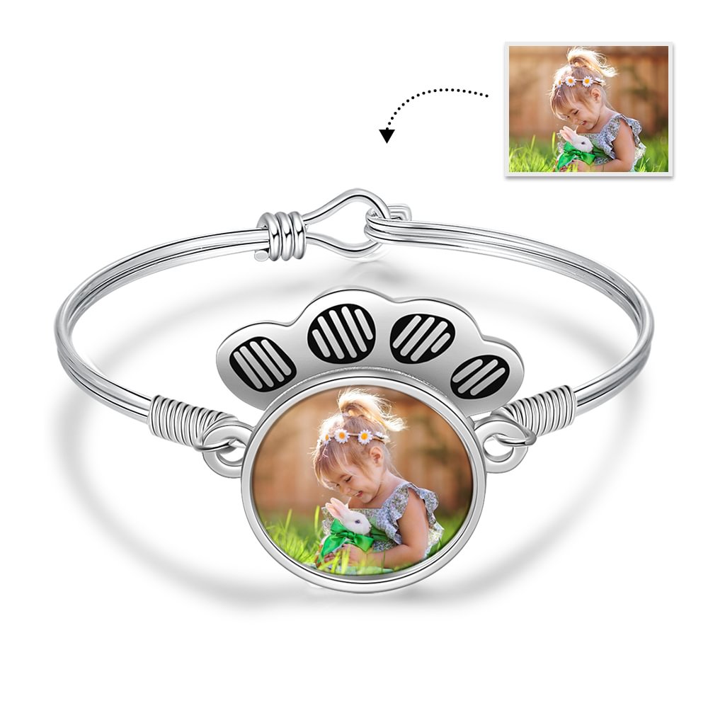 Personalized Photo Circle Adjustable Bangle Bracelet