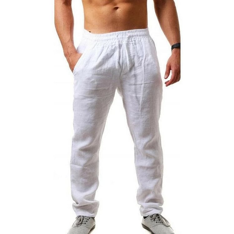 BrosWear Pure Color Comfortable Casual Pants white