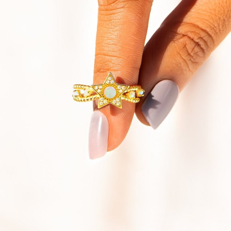 Let Your Light Shine Always Star Opal Ring Band