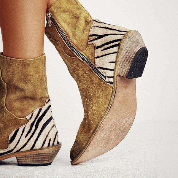 Casual Pointed Toe Zebra-Striped Boots-Corachic