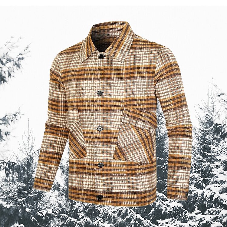 BrosWear Men's Lapel Check Loose Woolen Jacket