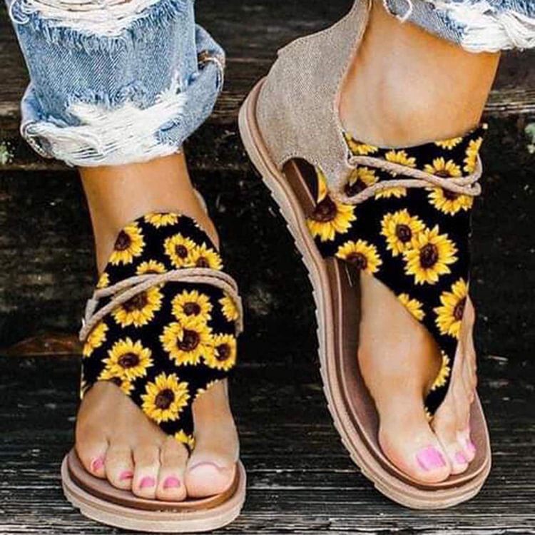 Women's Retro Bohemian Zipper Design Flip Flop Sandals