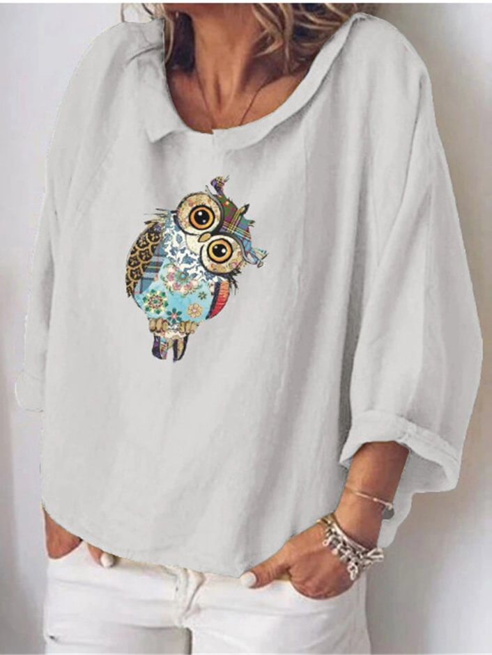 Women Painted owl animal print sleeve Blouse