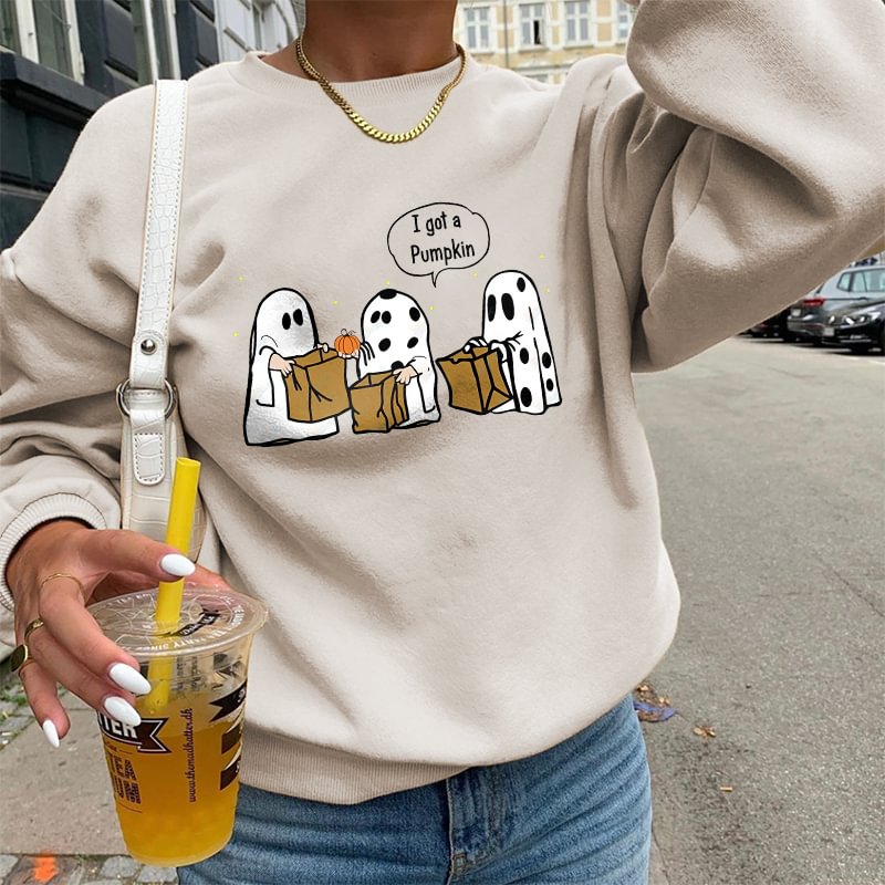 I Got A Pumpkin Cute Ghost Print Sweatshirt - Krazyskull