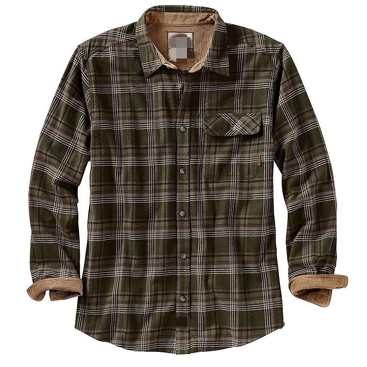 BrosWear Men's Autumn and Winter Colorblock Plaid Long Sleeve Shirt