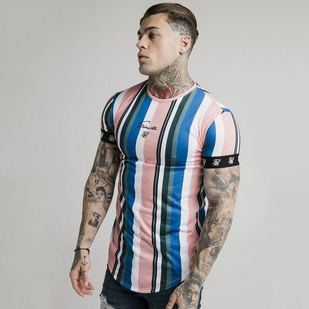 Hip-Hop Striped Summer Casual Short-Sleeved Tops Men's T-Shirts-VESSFUL