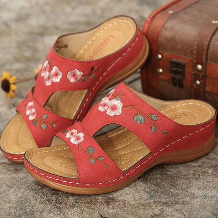 Hollow Flower Embroidery Correction Sandals