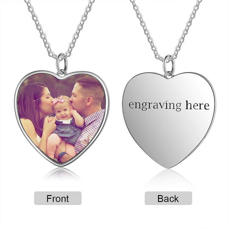 Personalized Picture Necklace Heart Pendant with Engraving, Custom Necklace with Picture and Text