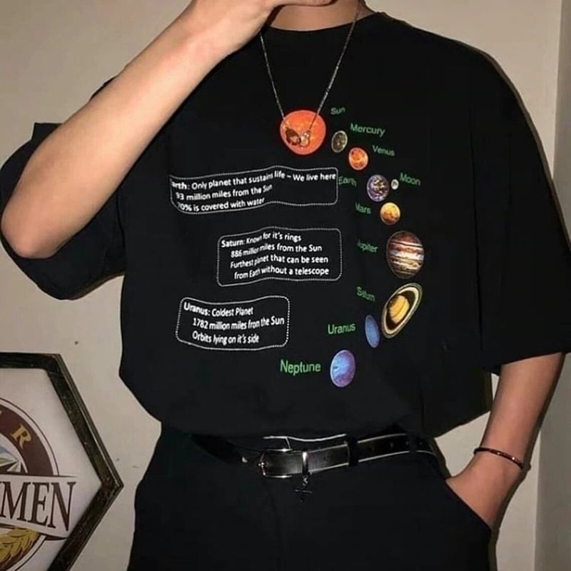 Harajuku Solar System Print T-Shirt / Techwear Club / Techwear