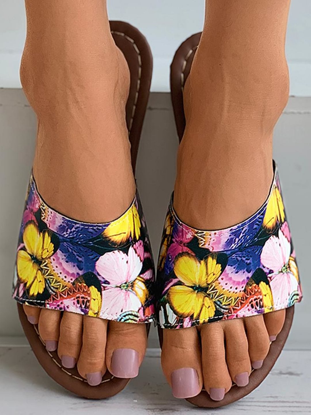 Snakeskin pattern butterfly printed ladies casual slippers