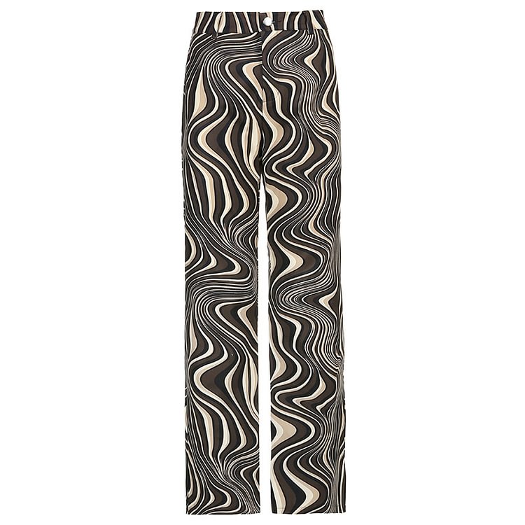 Swirl Stripe Pattern Relaxed Wide Leg Trousers - CODLINS - codlins.com