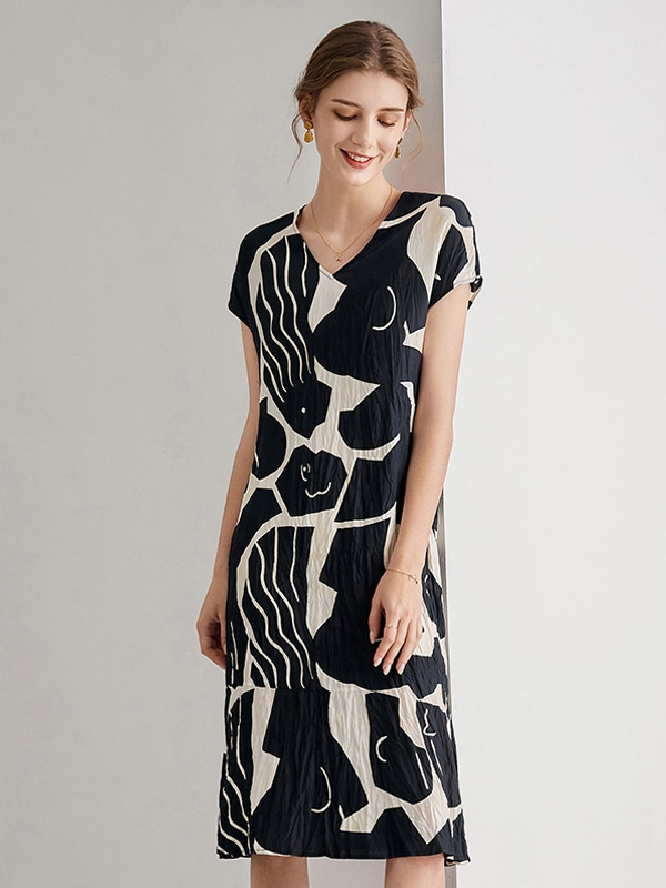 Silk Dress Abstract Printed Style