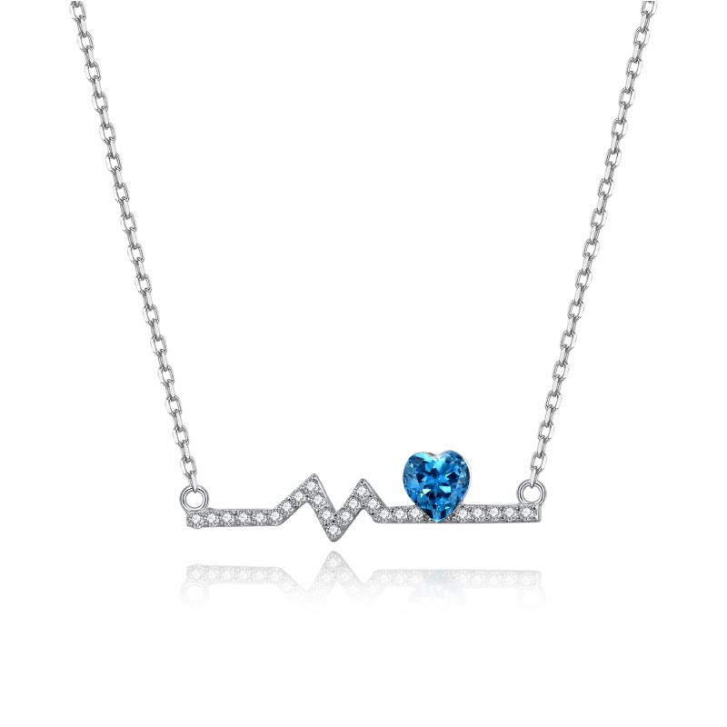 The Heartbeat of Love Pendant Blue Crystal Necklace