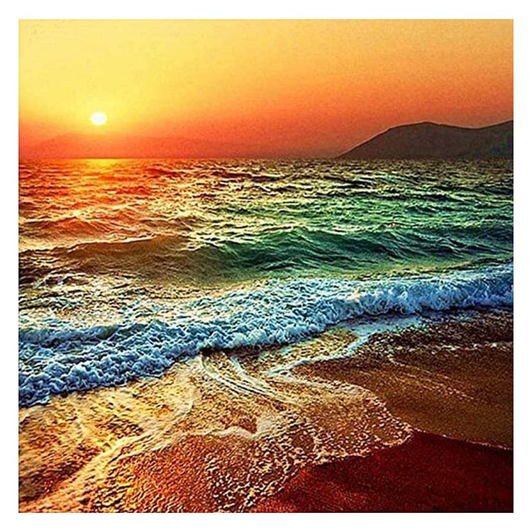 (11Ct Counted/Stamped) Sunset Beach Wave - Cross Stitch Kit 50*50CM