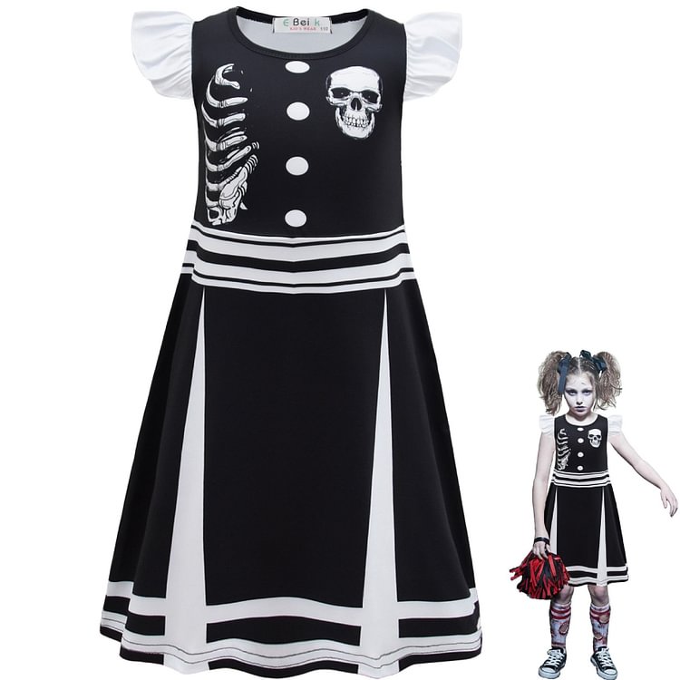 Mayoulove Horror Skull Skeleton  Cosplay Dress for Baby Girls Bodysuit Halloween Fancy Jumpsuits-Mayoulove