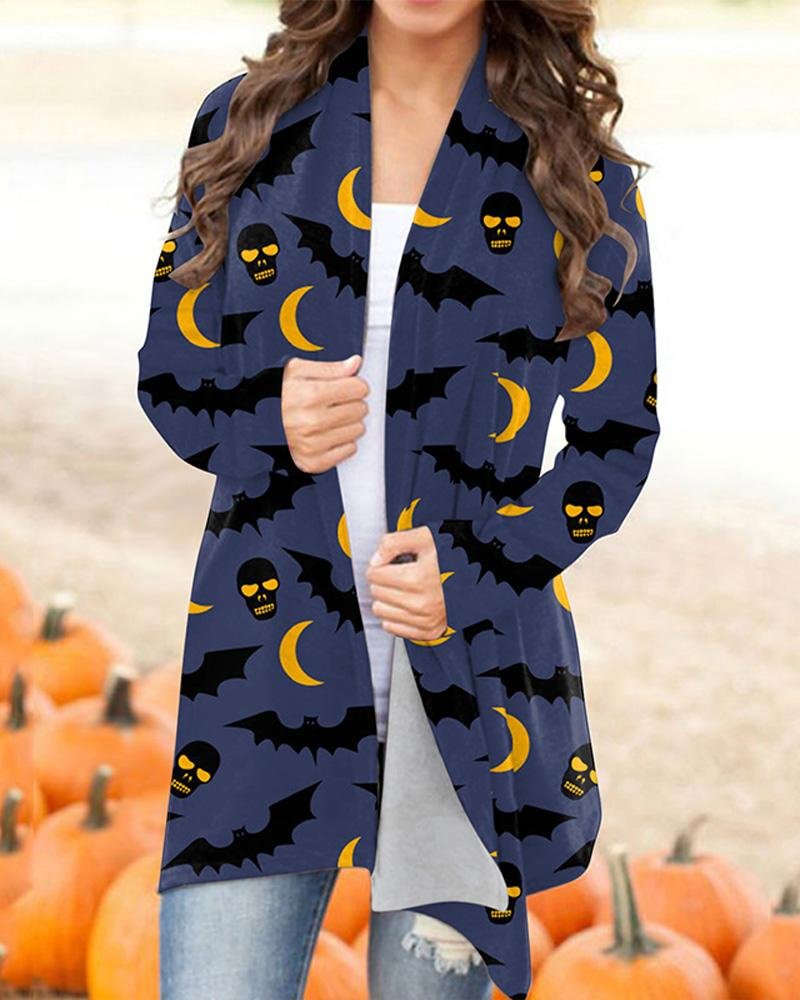 Halloween Ghost Printed Casual Long Sleeve Cardigan