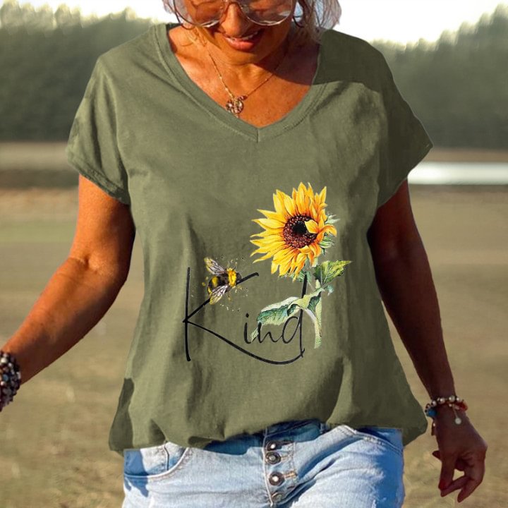 Kind Printed Sunflower Hippie T-shirt