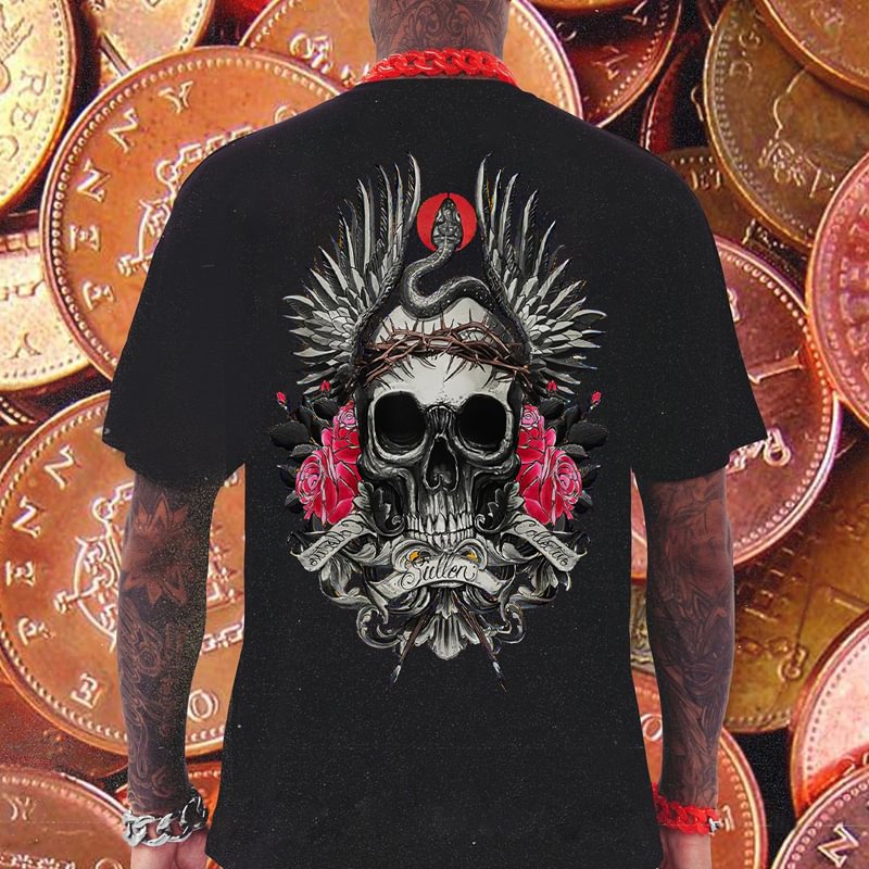 UPRANDY Skull and snake print black casual T-shirt designer -  UPRANDY