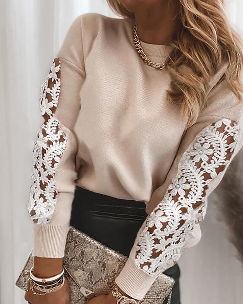 Guipure Lace Long Sleeve Sweater P12207