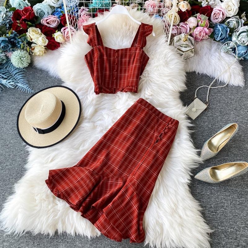 Red Plaid Two-Piece Set P14347