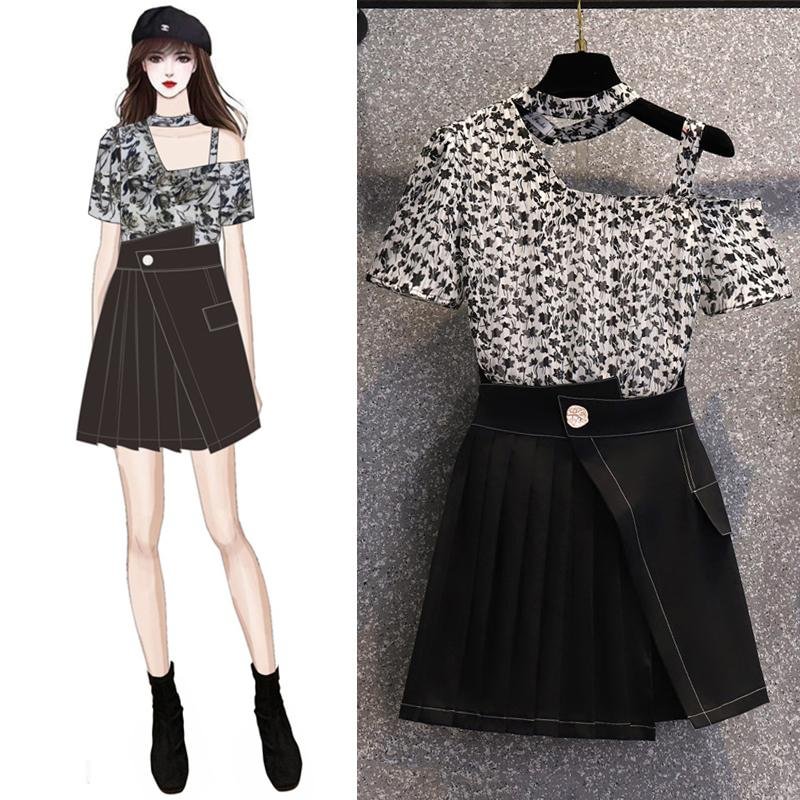 Fashion Floral Tee+Pleated Skirt P11565